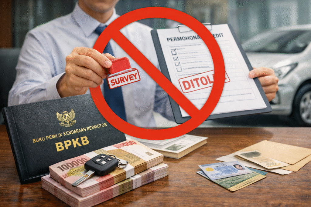 Ilustrasi pengajuan gadai bpkb mobil tanpa survey apakah bisa melalui aplikasi smartphone, menampilkan proses digital yang cepat dan efisien di tahun 2026
